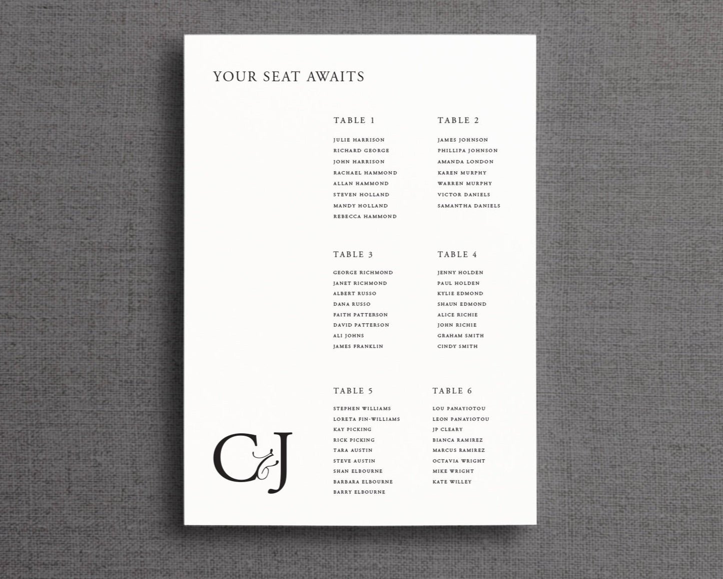Christina - Seating Chart